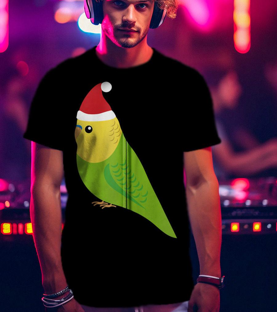 Parakeet Christmas Cute Budgie Bird Santa Hat T-Shirt