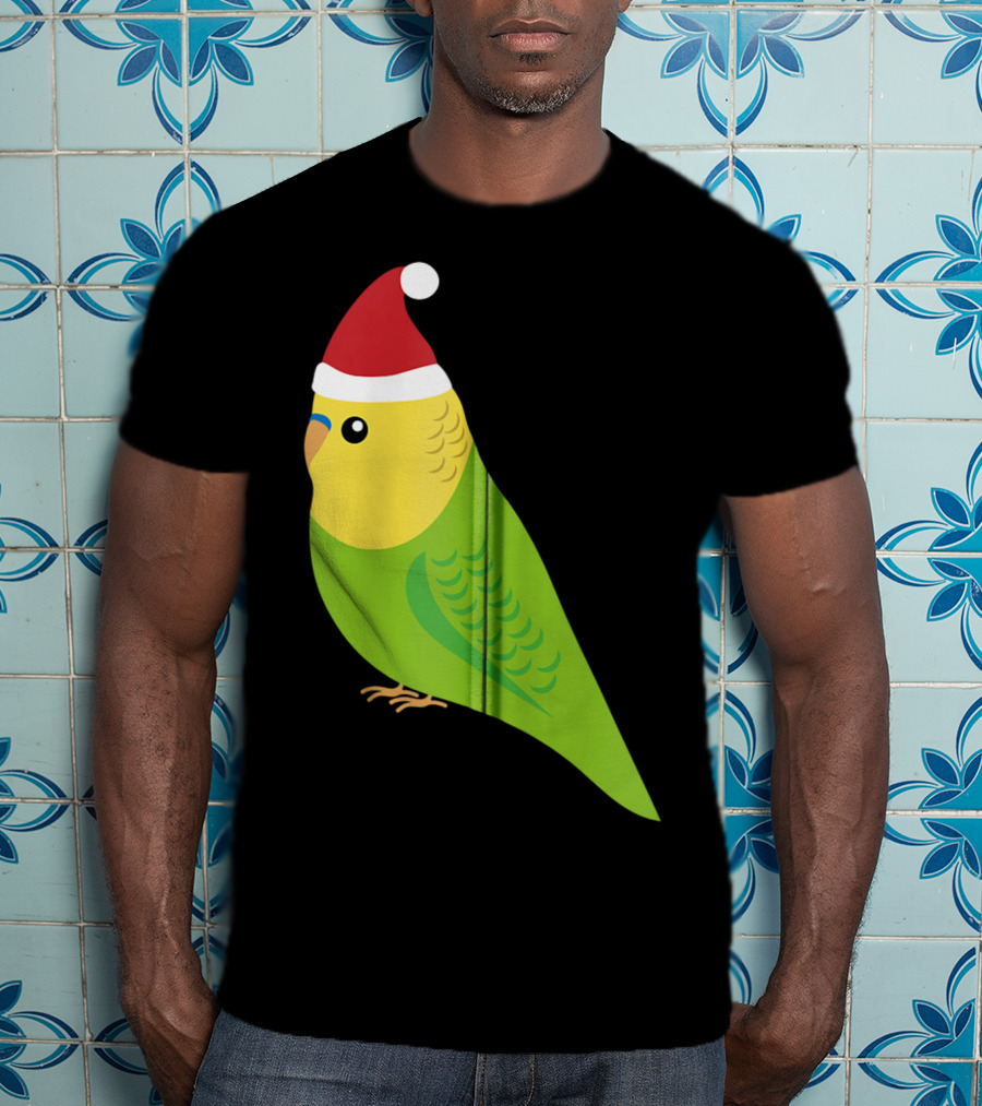 Parakeet Christmas Cute Budgie Bird Santa Hat T-Shirt