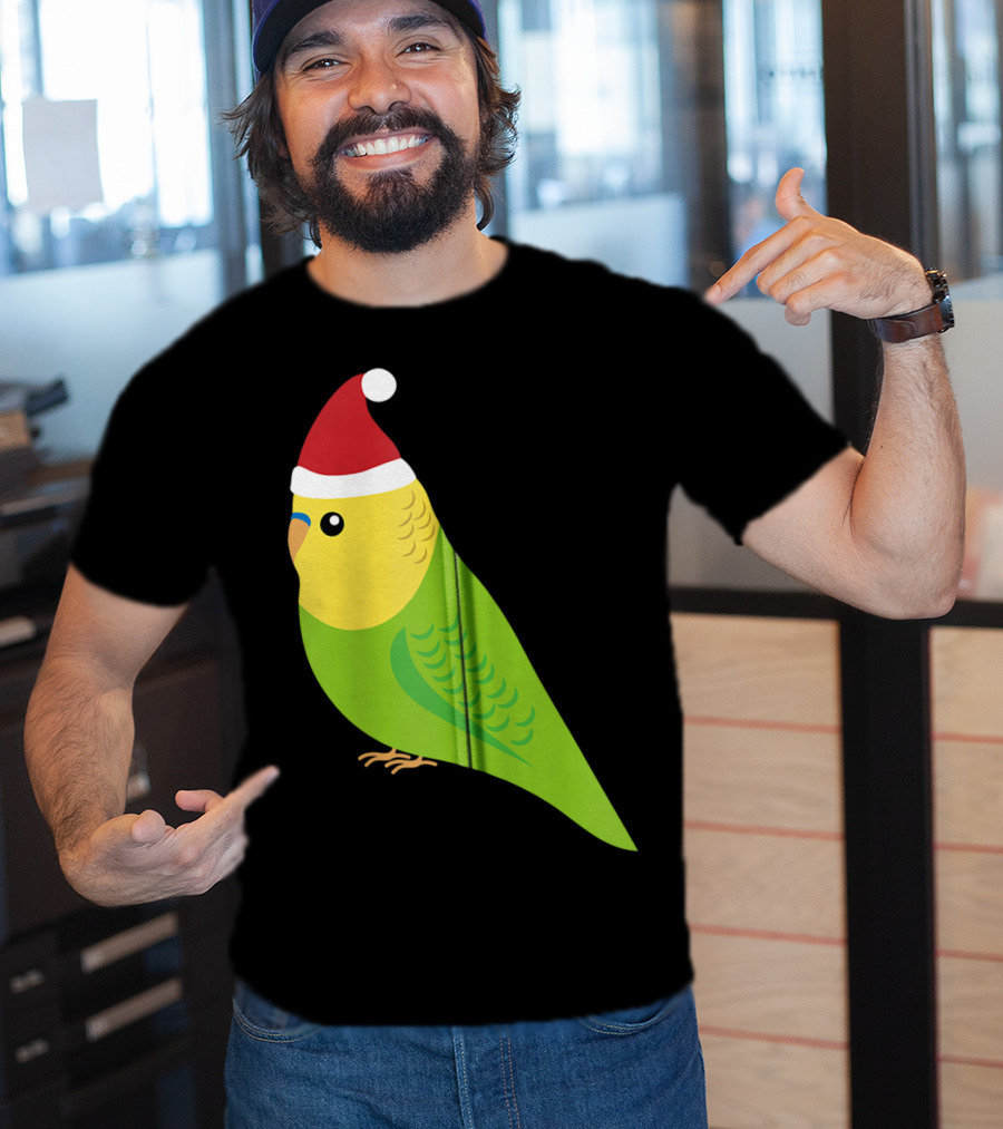 Parakeet Christmas Cute Budgie Bird Santa Hat T-Shirt