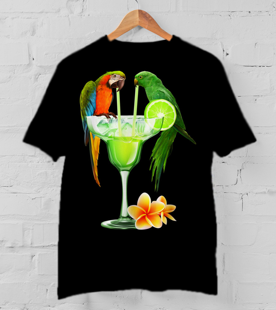 Parrots Enjoying Margaritas With Lime On Tropical Summer Vacation T-Shirt
