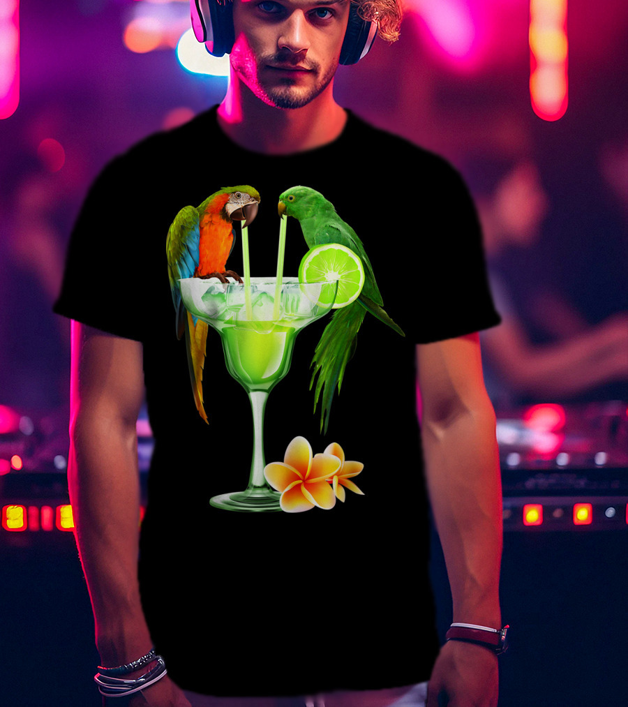 Parrots Enjoying Margaritas With Lime On Tropical Summer Vacation T-Shirt