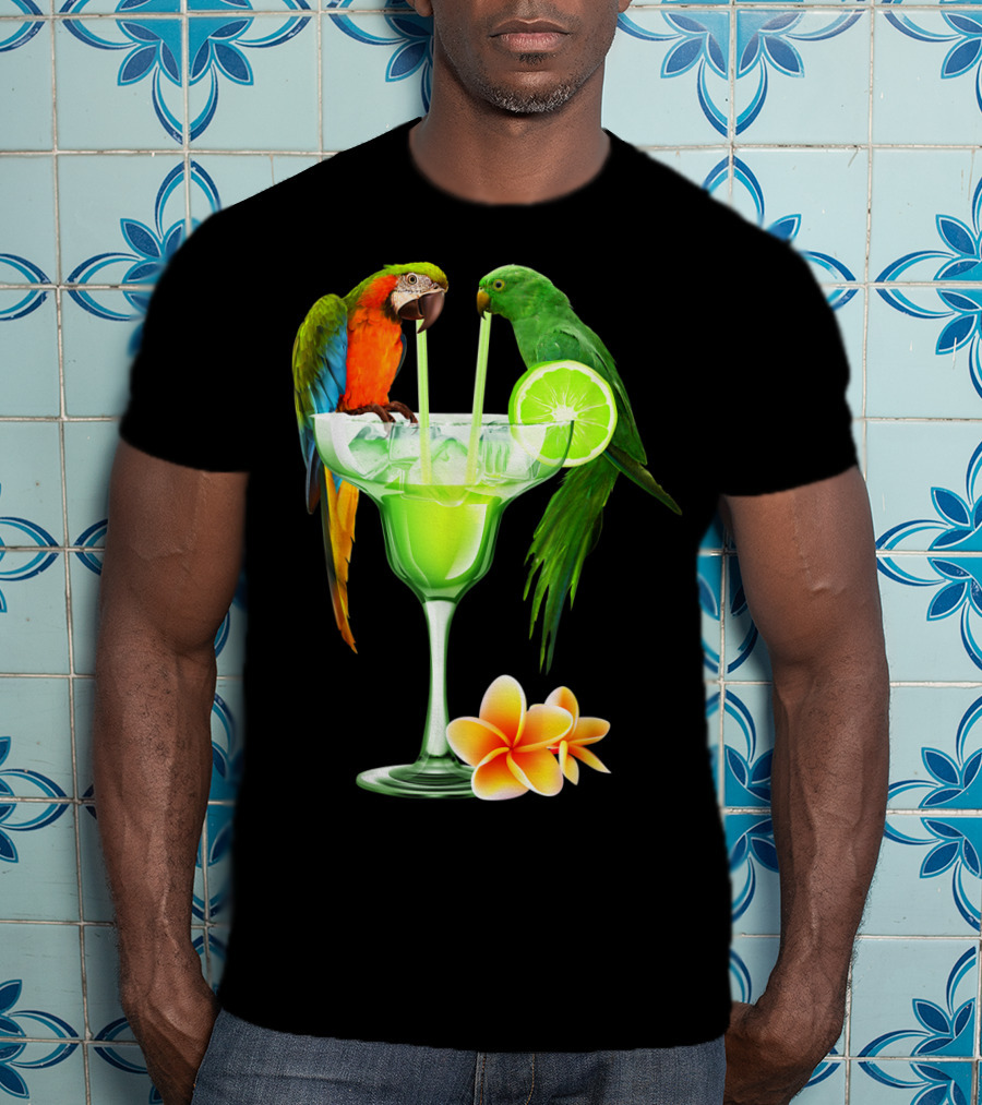 Parrots Enjoying Margaritas With Lime On Tropical Summer Vacation T-Shirt