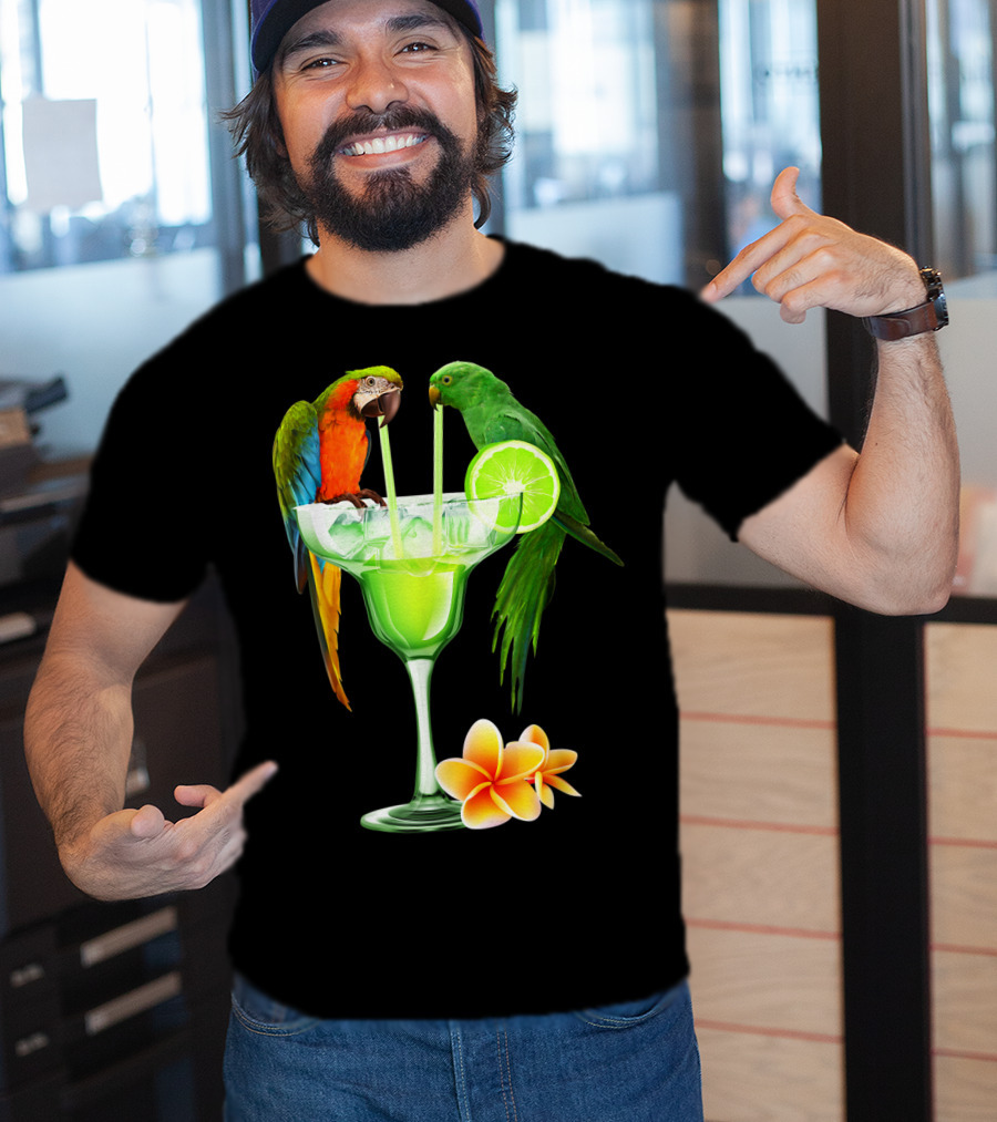 Parrots Enjoying Margaritas With Lime On Tropical Summer Vacation T-Shirt
