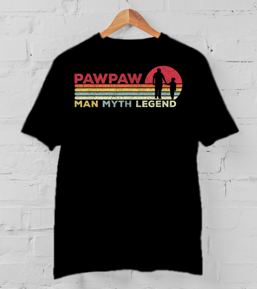 Pawpaw Man Myth Legend Vintage Mens Dad Retro Stripes T-Shirt