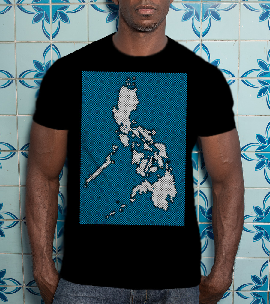 Philippines Map Halftone Blue Background T-Shirt