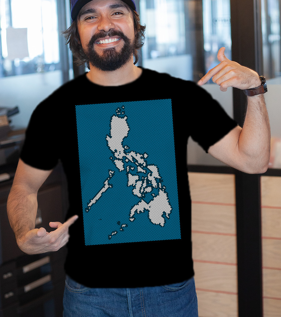 Philippines Map Halftone Blue Background T-Shirt