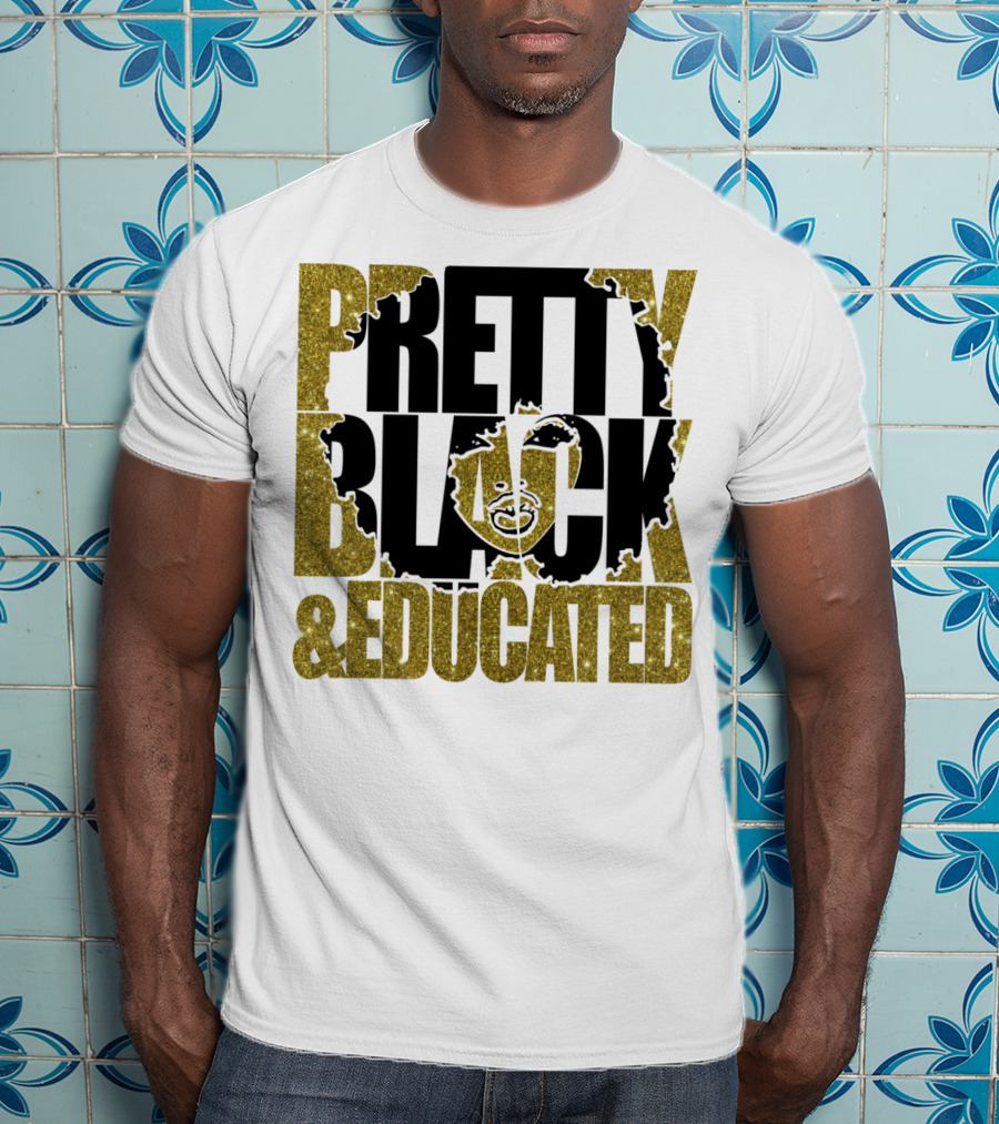 Pretty Black And Educated Queen African Gold Glitters T-Shirt