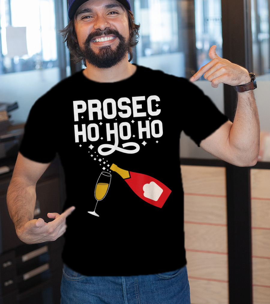 Prosecco Ho Ho Ho Funny Christmas Wine Bottle And Glass T-Shirt