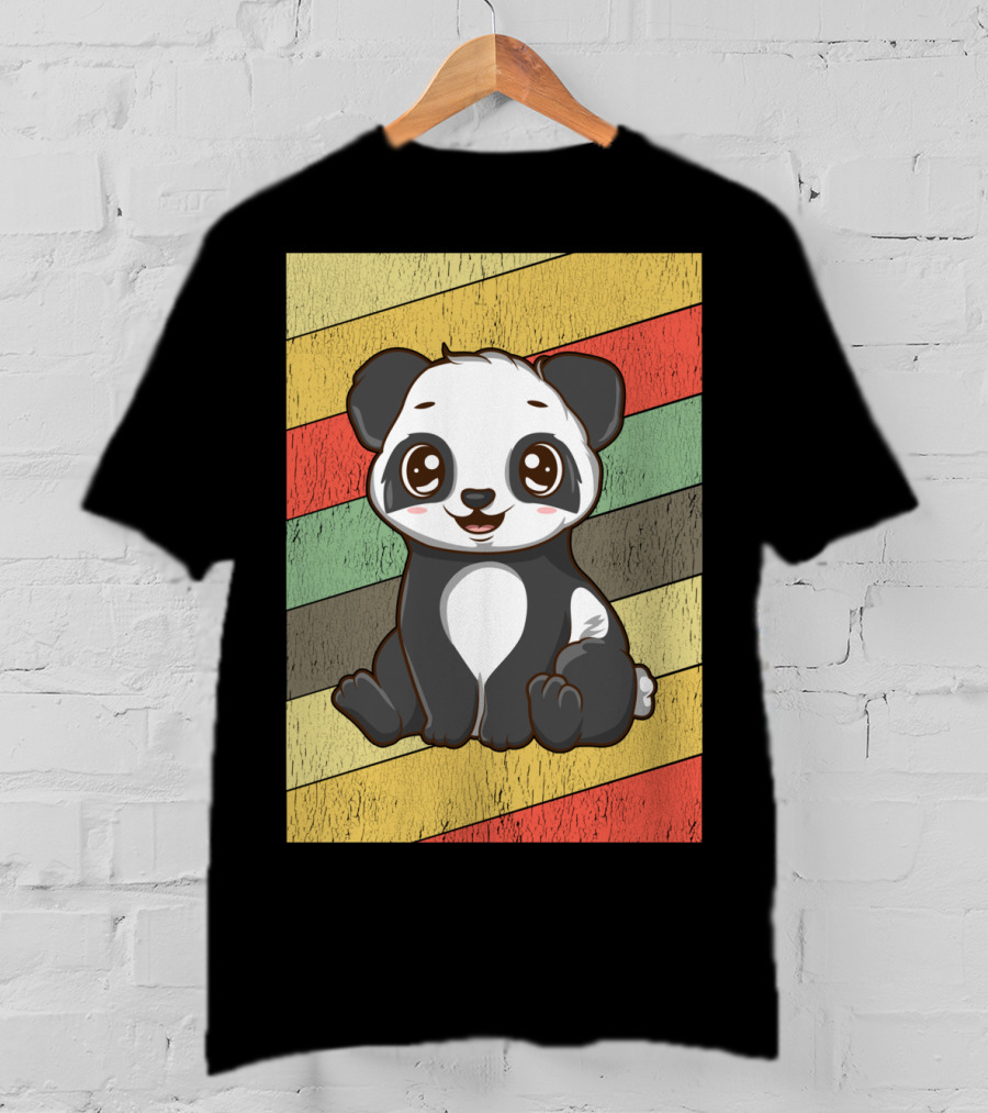 Retro Kawaii Panda Bear Vintage Stripe T-Shirt