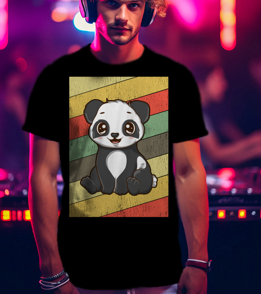 Retro Kawaii Panda Bear Vintage Stripe T-Shirt