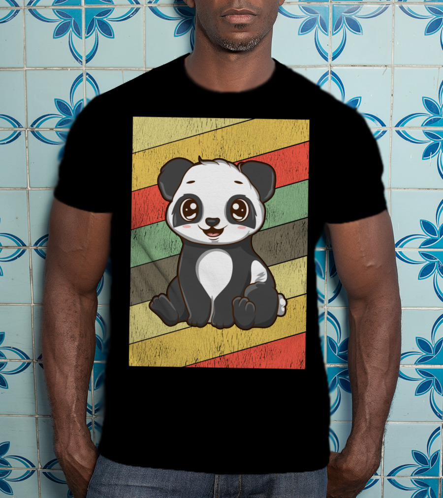 Retro Kawaii Panda Bear Vintage Stripe T-Shirt