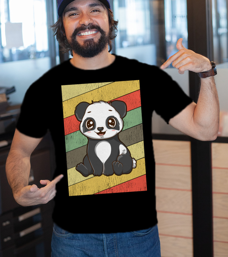 Retro Kawaii Panda Bear Vintage Stripe T-Shirt
