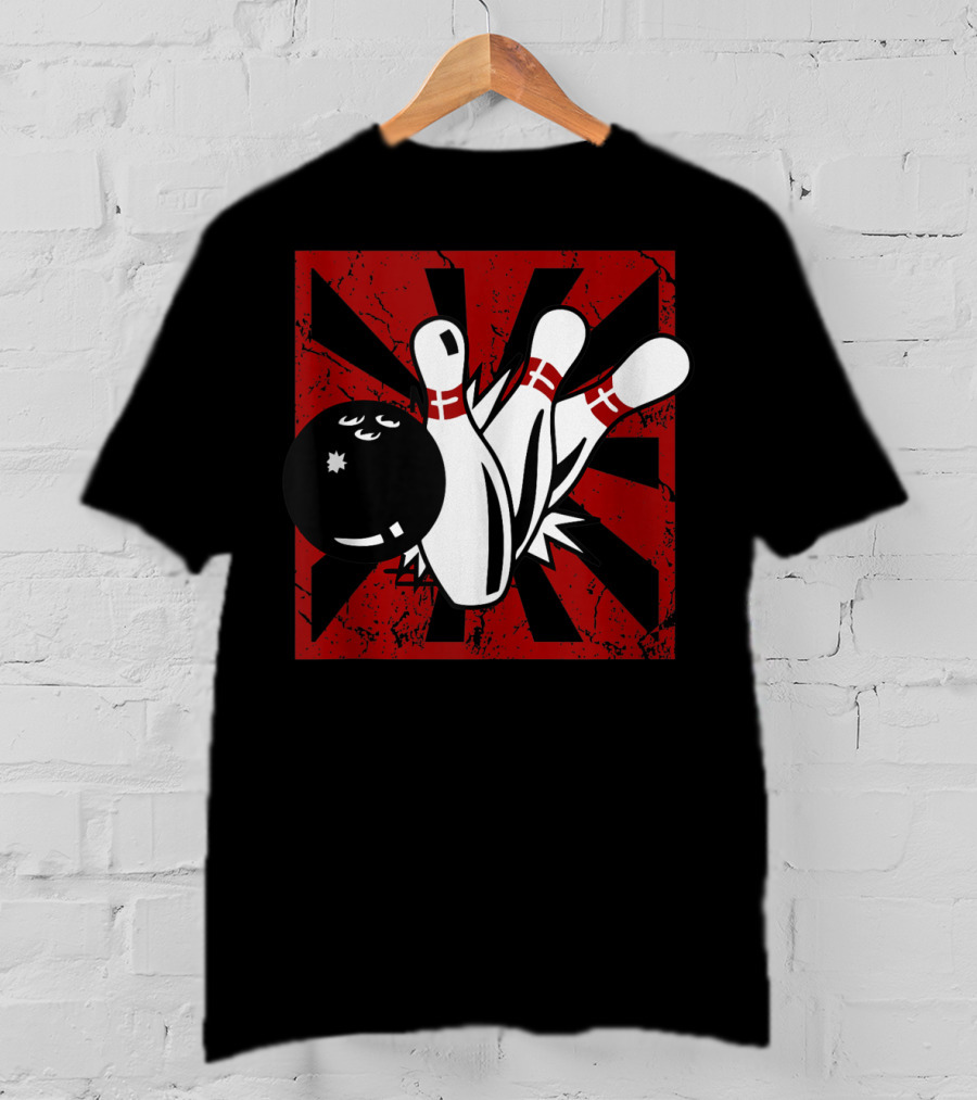 Retro Vintage Bowling Funny Striking Bowler Bowl Pins Explosion T-Shirt
