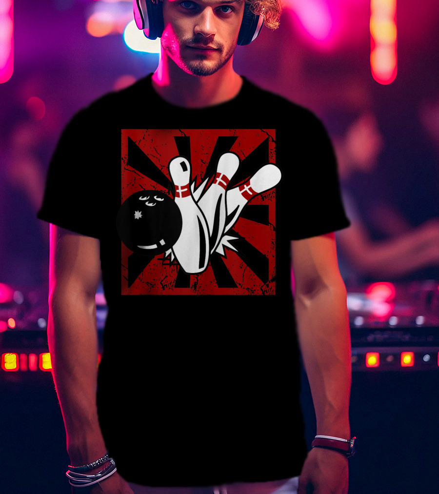 Retro Vintage Bowling Funny Striking Bowler Bowl Pins Explosion T-Shirt