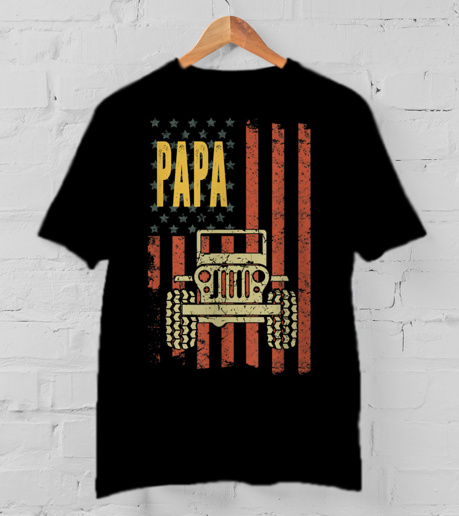 Papa American Flag Vintage Jeeps T-Shirt