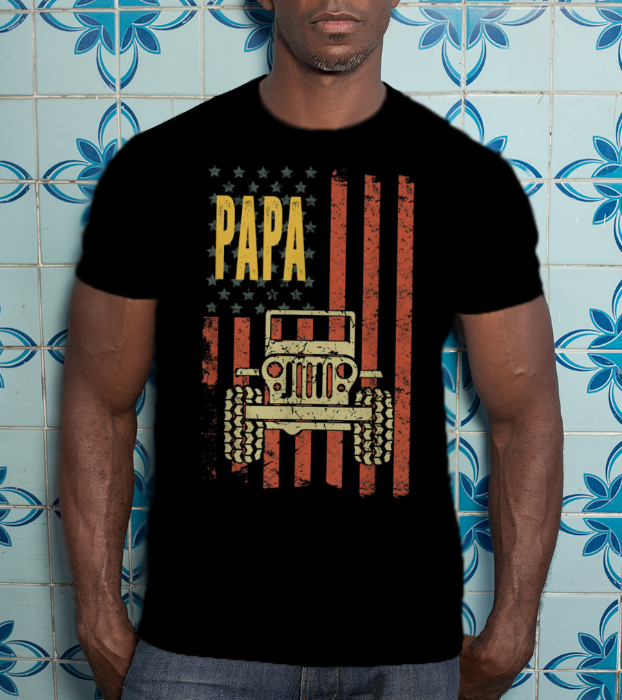 Papa American Flag Vintage Jeeps T-Shirt