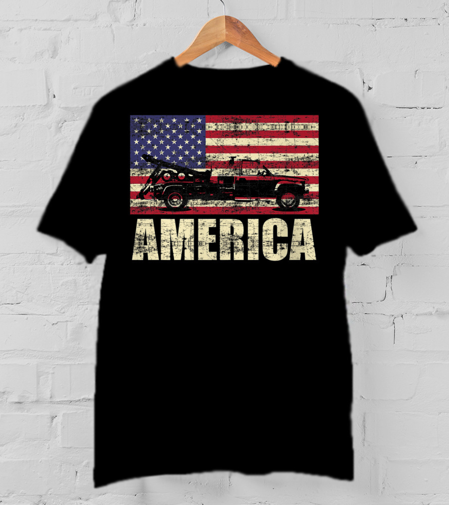 America Tow Truck Patriotic Pickup Flag T-Shirt