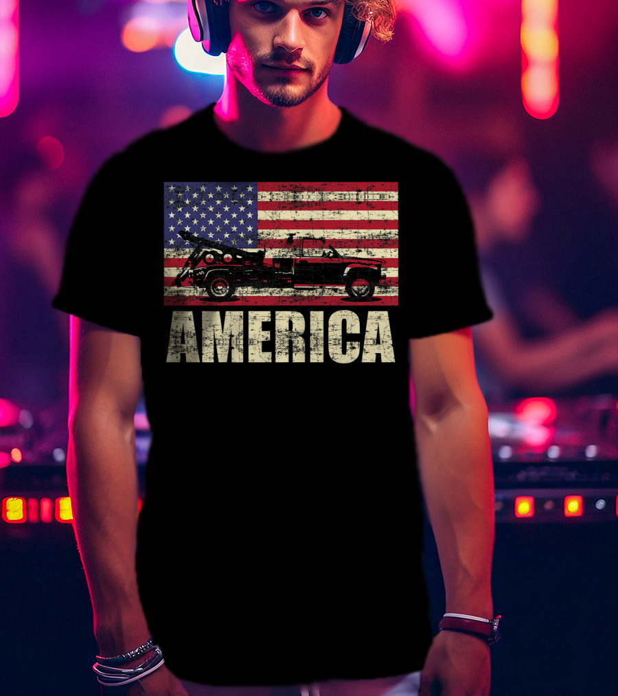 America Tow Truck Patriotic Pickup Flag T-Shirt