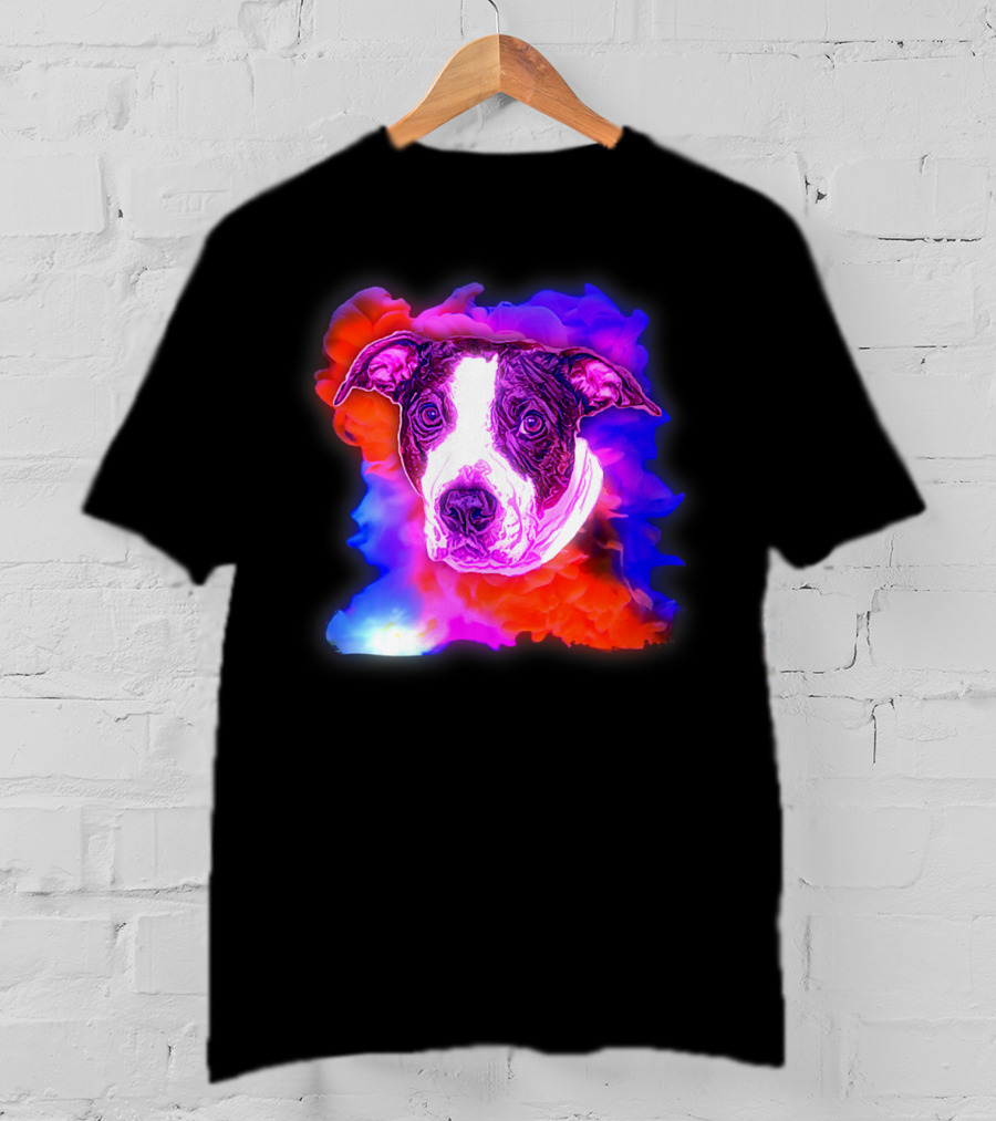 Trippy Animated Augmented Reality Dog With Vivid Colorful Background T-Shirt