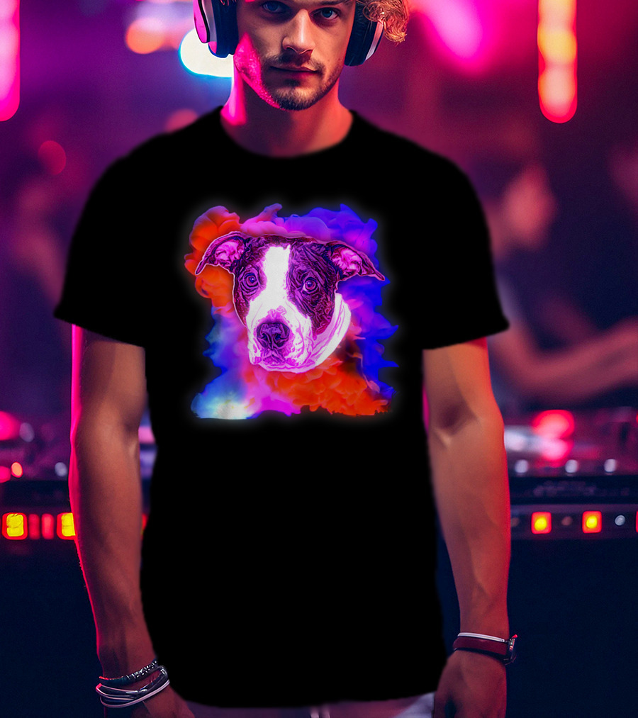 Trippy Animated Augmented Reality Dog With Vivid Colorful Background T-Shirt