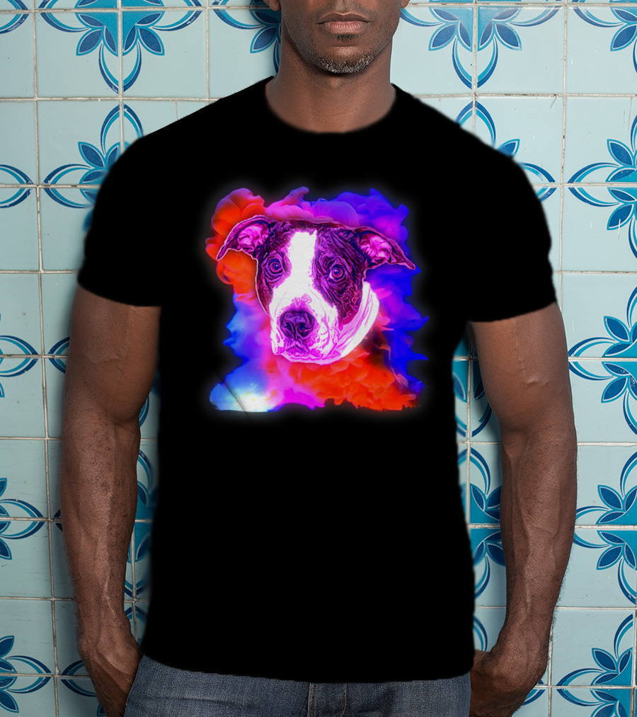 Trippy Animated Augmented Reality Dog With Vivid Colorful Background T-Shirt