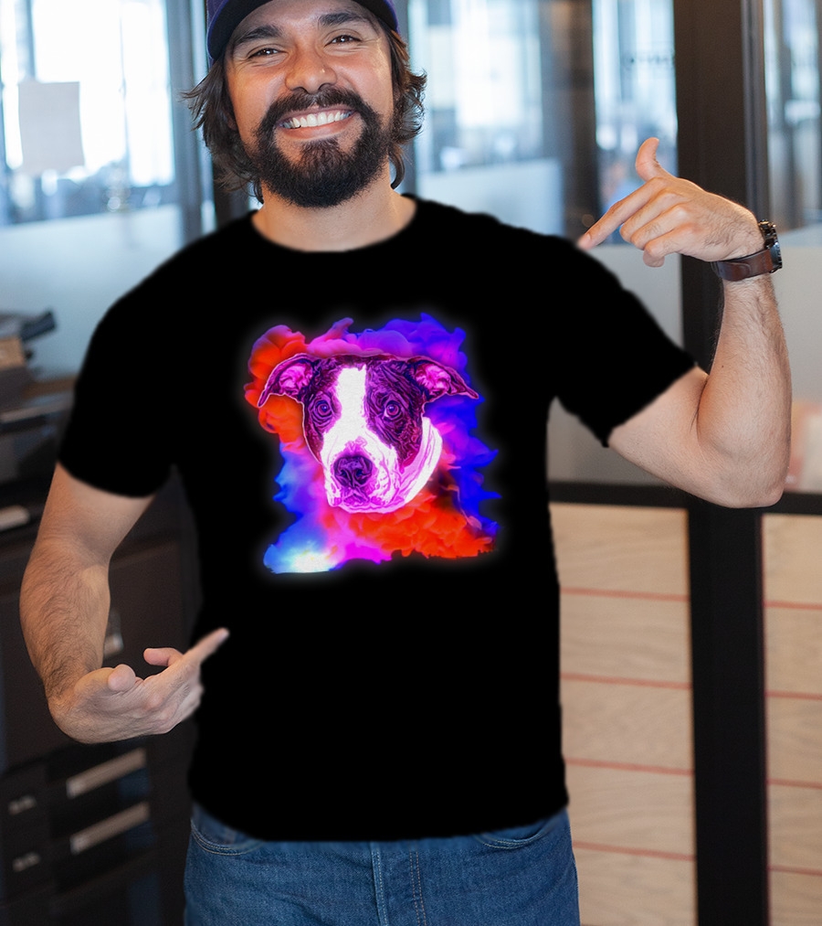 Trippy Animated Augmented Reality Dog With Vivid Colorful Background T-Shirt