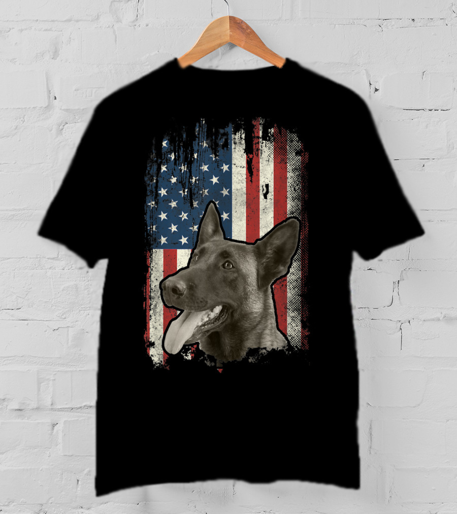 Belgian Malinois Patriotic American Flag USA T-Shirt