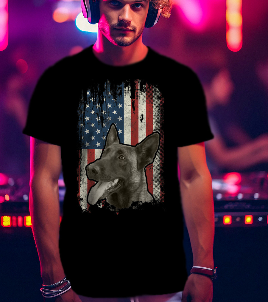 Belgian Malinois Patriotic American Flag USA T-Shirt