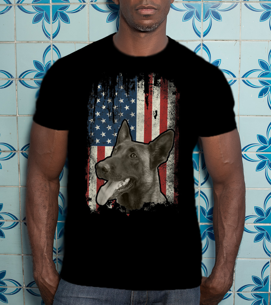 Belgian Malinois Patriotic American Flag USA T-Shirt