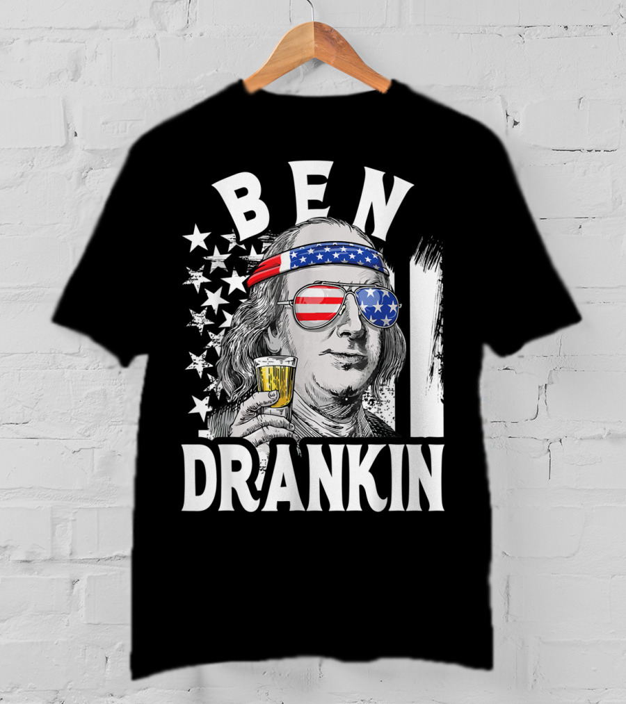 Ben Drankin Benjamin Franklin USA Beer Sunglasses American Flag Headband Stars T-Shirt