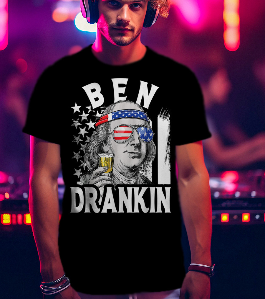 Ben Drankin Benjamin Franklin USA Beer Sunglasses American Flag Headband Stars T-Shirt