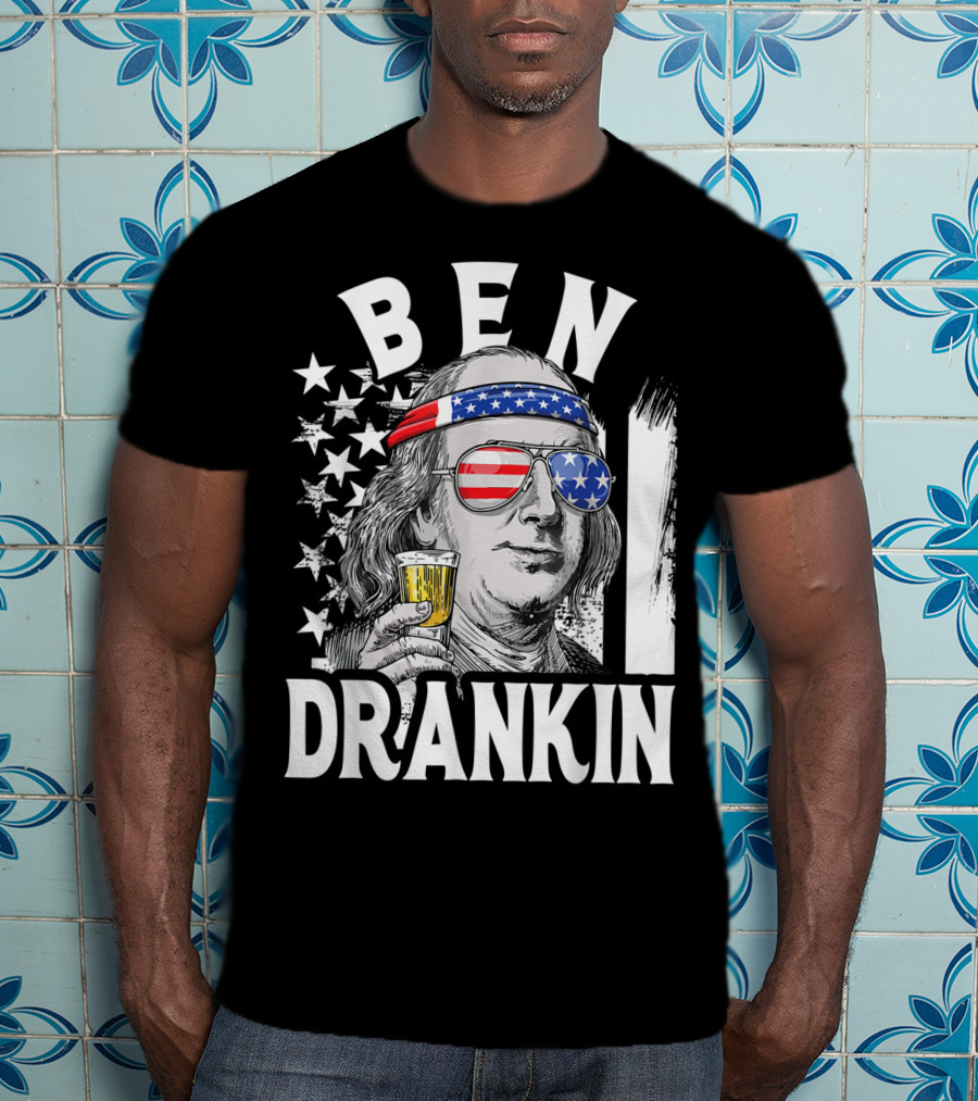 Ben Drankin Benjamin Franklin USA Beer Sunglasses American Flag Headband Stars T-Shirt
