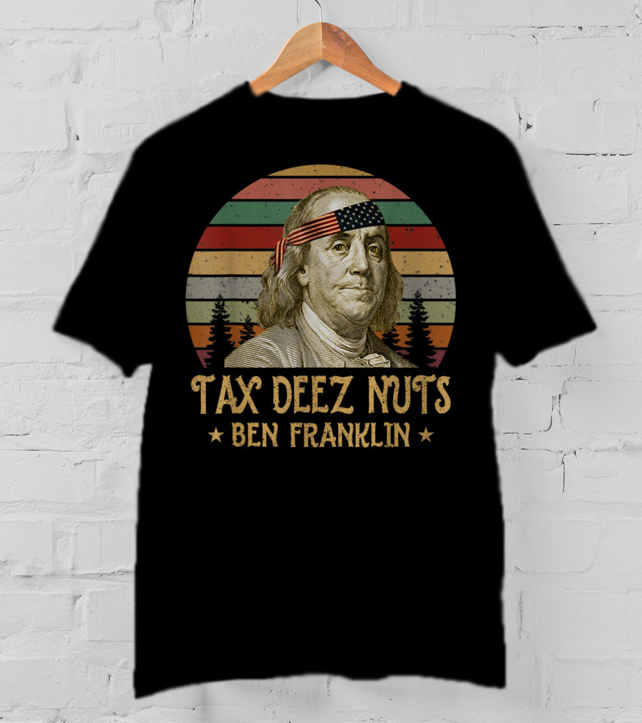 Ben Franklin Tax Deez Nuts American Flag Bandana Retro Stripes T-Shirt