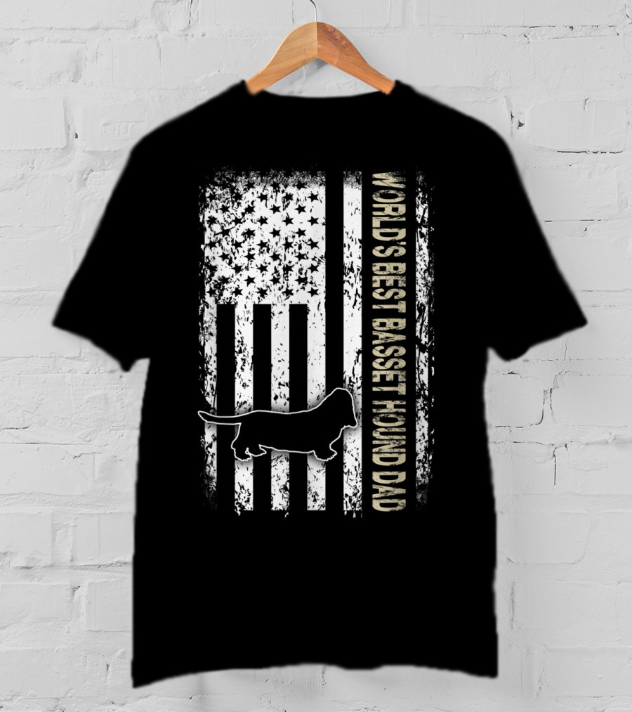 World's Best Basset Hound Dad Patriotic USA Flag T-Shirt