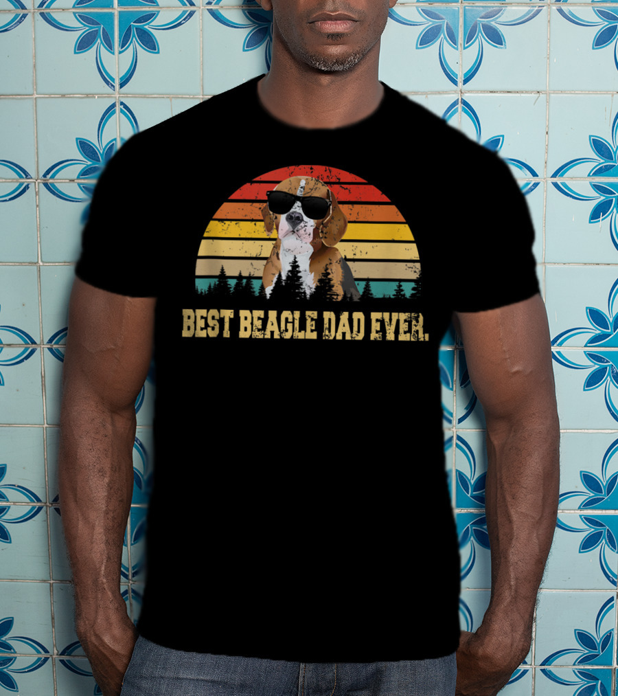 Best Beagle Dad Ever Retro Sunset Fathers Day T-Shirt