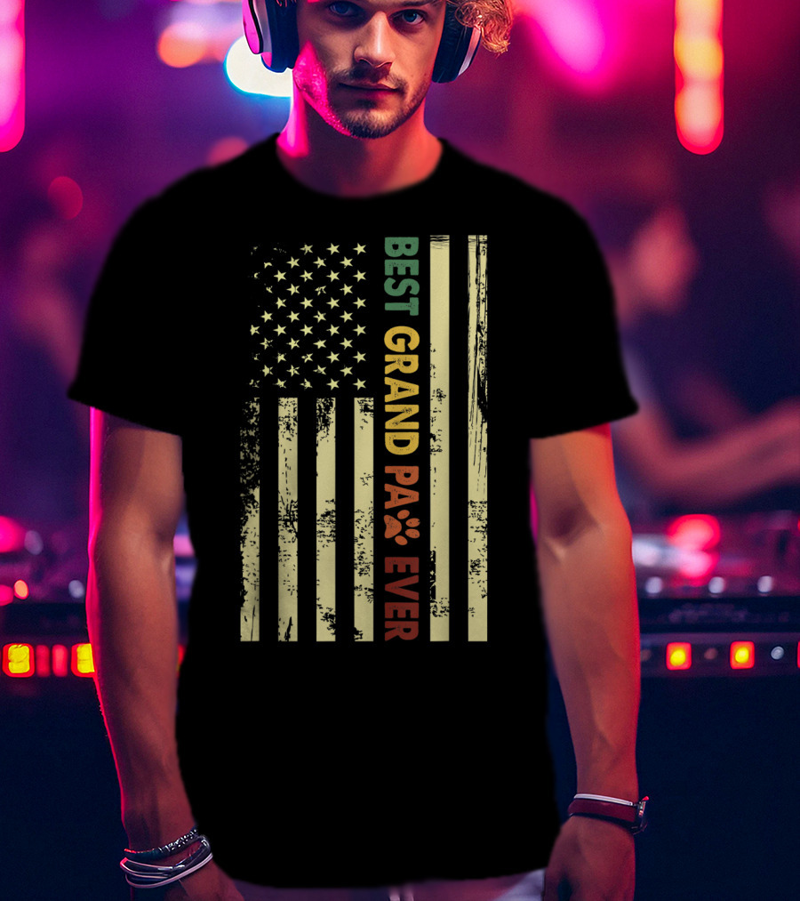 Best Grandpaw Ever American Flag Paw Prints T-Shirt