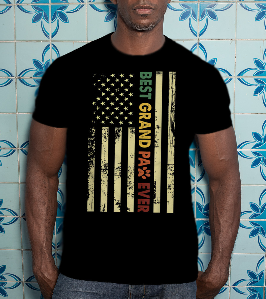 Best Grandpaw Ever American Flag Paw Prints T-Shirt