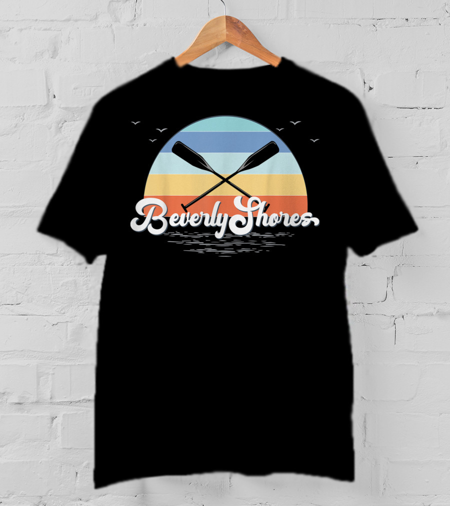 Beverly Shores Indiana Retro Vintage Sunset Paddles And Birds T-Shirt