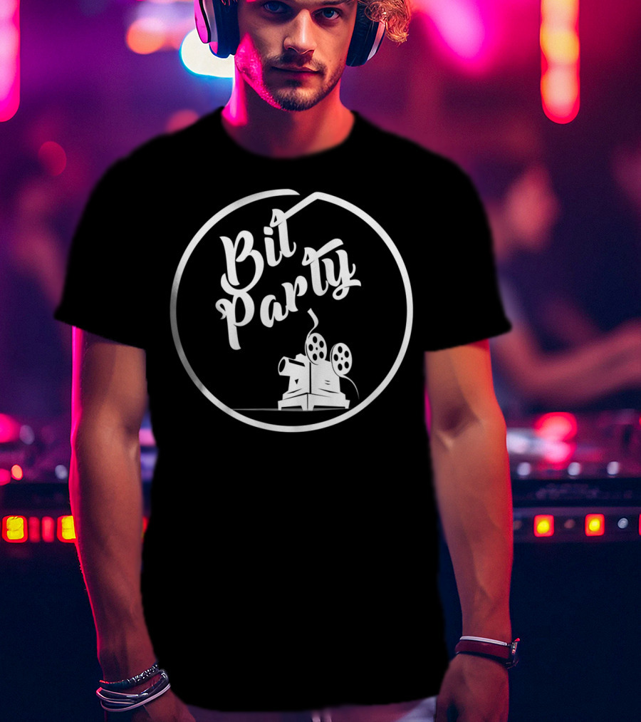 Bit Party Retro Film Projector Black T-Shirt