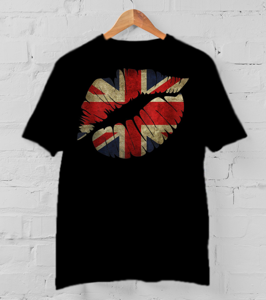 Britain Flag Union Jack Lips UK Kiss T-Shirt
