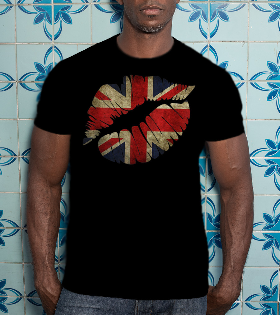 Britain Flag Union Jack Lips UK Kiss T-Shirt
