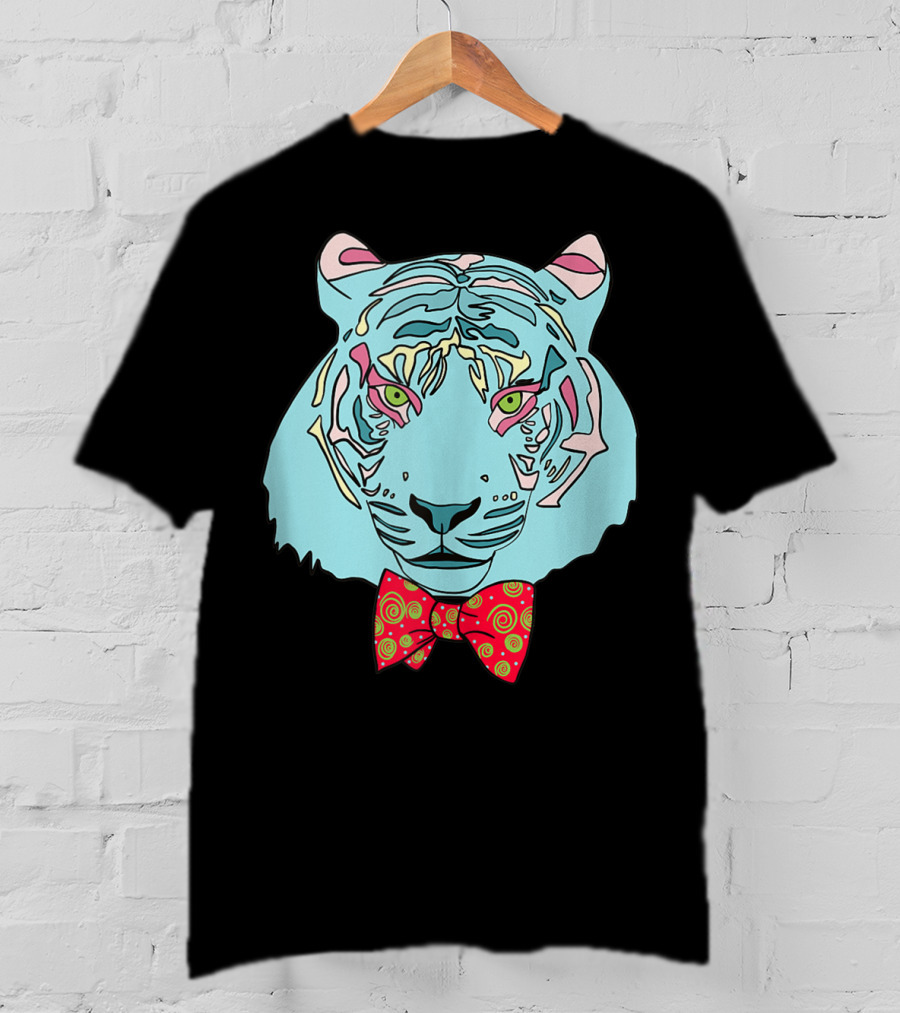 Colorful Tiger Head With Spiraled Bow Tie T-Shirt