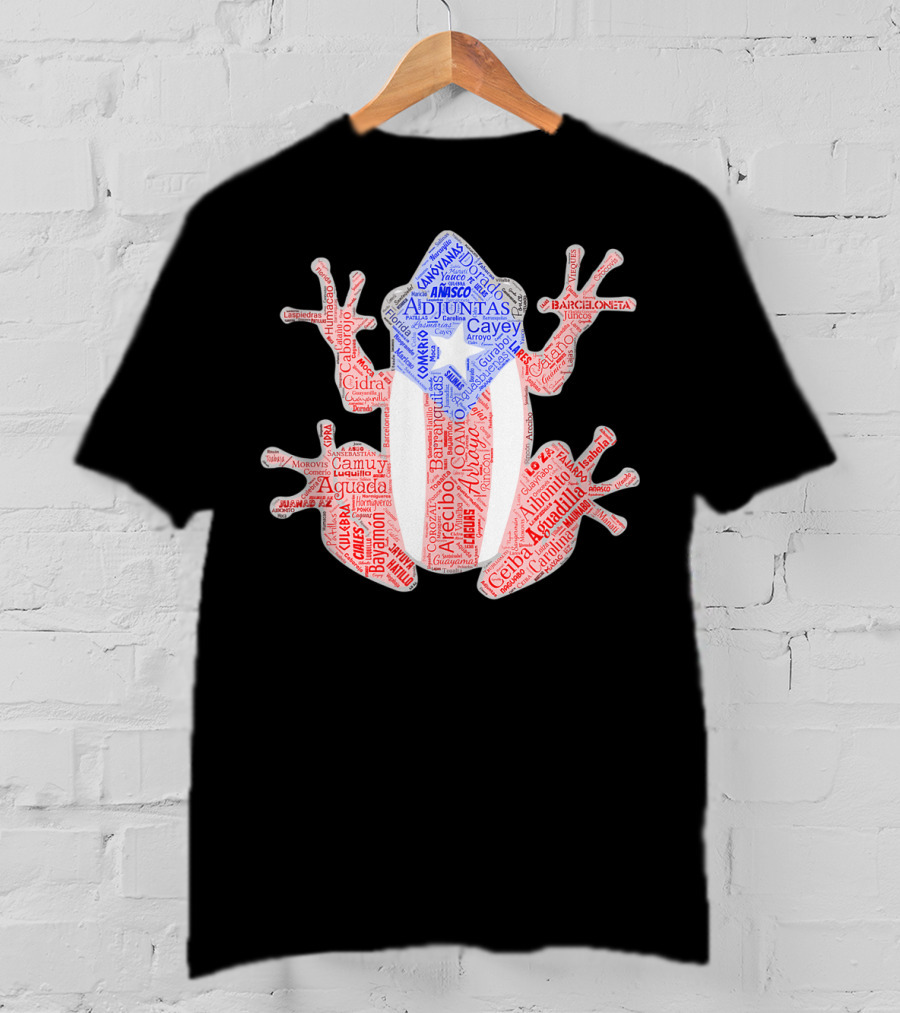 Coqui Taino Puerto Rico Cities Boricua Flag Adjuntas Aguadilla Arecibo Barceloneta Caguas Cayey Ceiba Cidra Coamo Guayama Manati Morovis Yauco T-Shirt