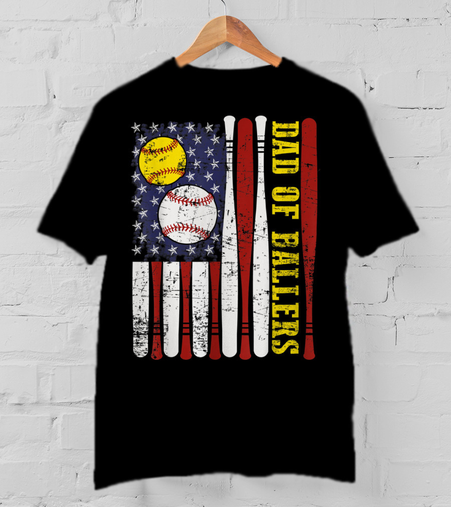 Dad Of Ballers American Flag Baseball Softball T-Shirt