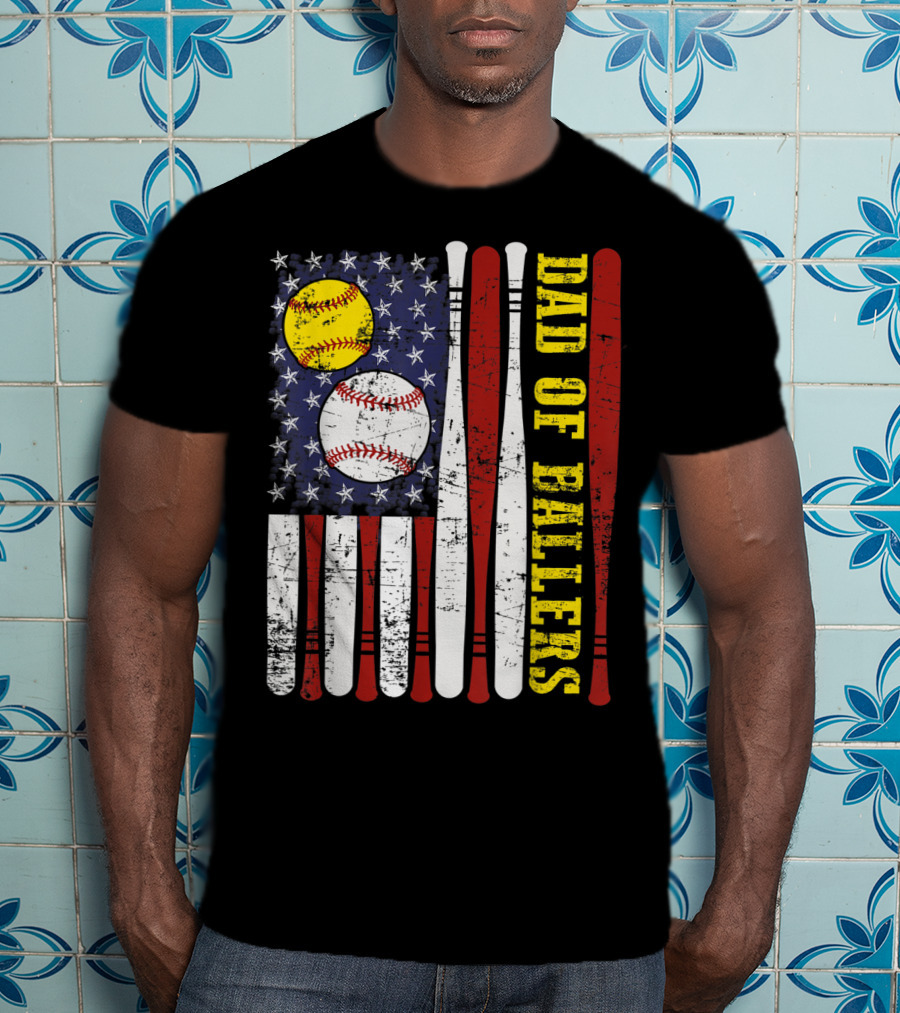 Dad Of Ballers American Flag Baseball Softball T-Shirt
