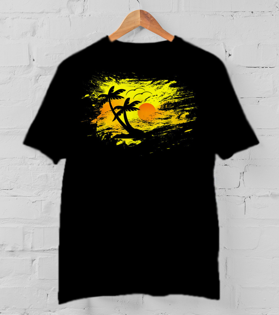 Distressed Palm Trees And Sunset Summer Vacation Scene T-Shirt
