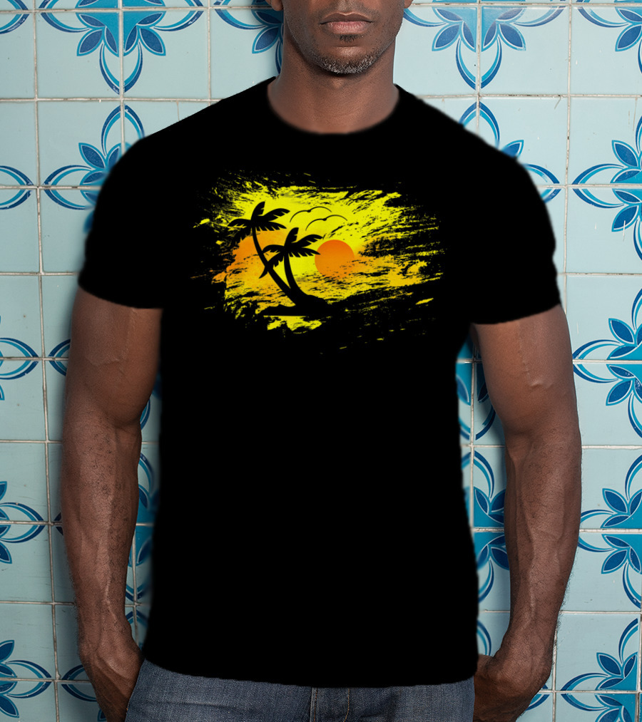 Distressed Palm Trees And Sunset Summer Vacation Scene T-Shirt