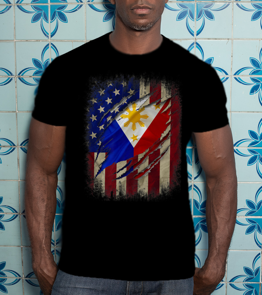 Filipino American Flag With Filipino Blood Inside T-Shirt