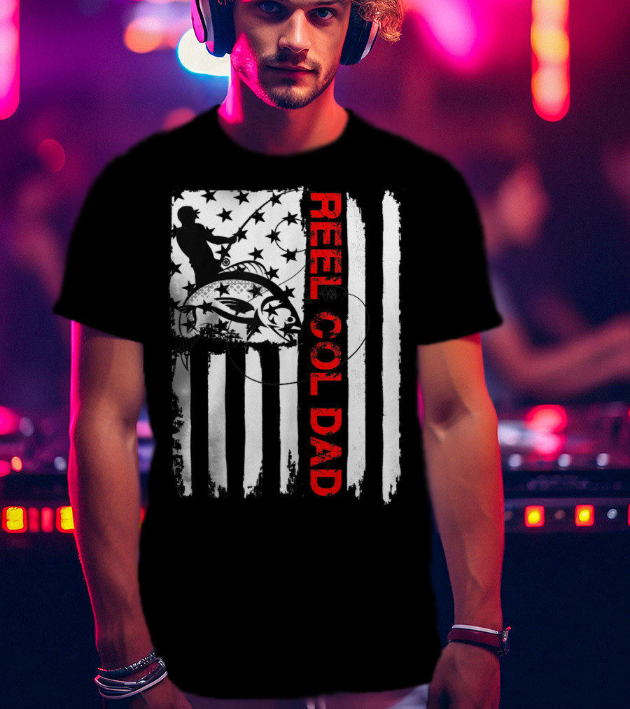 Fishing American Flag Reel Cool Dad T-Shirt