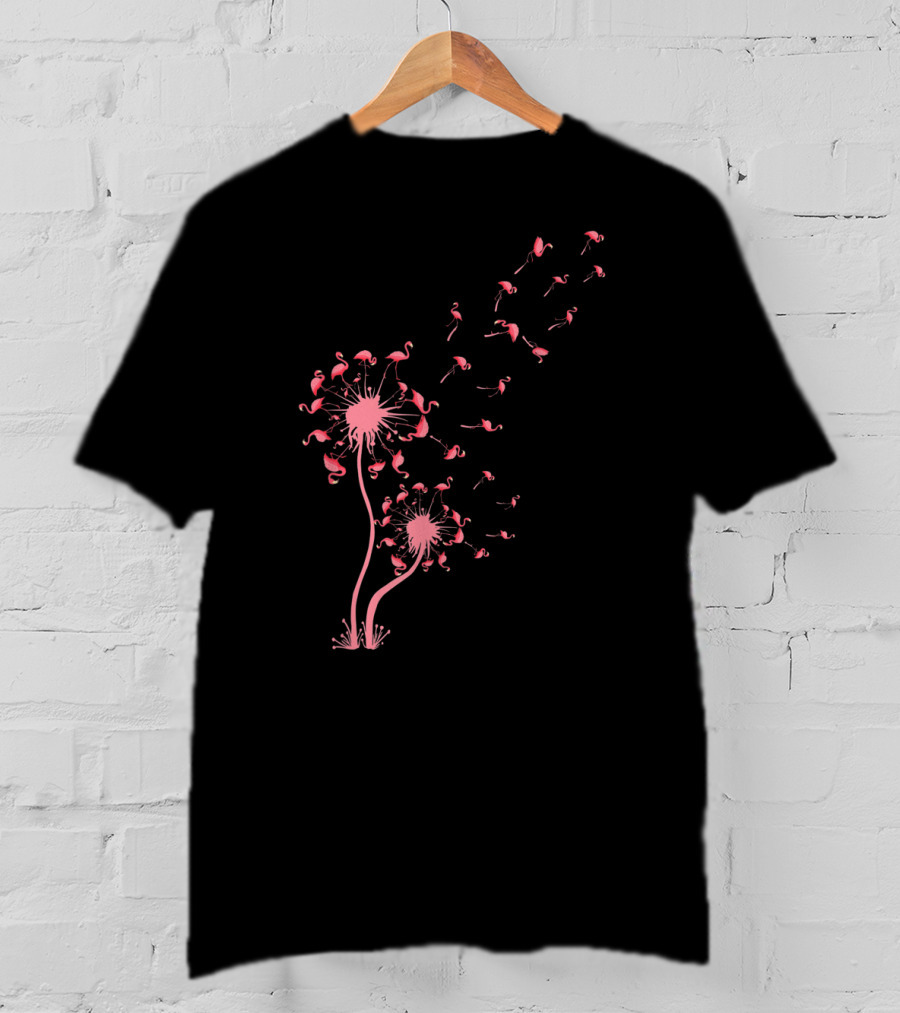 Flamingo Dandelion Flower Blow In The Wind T-Shirt